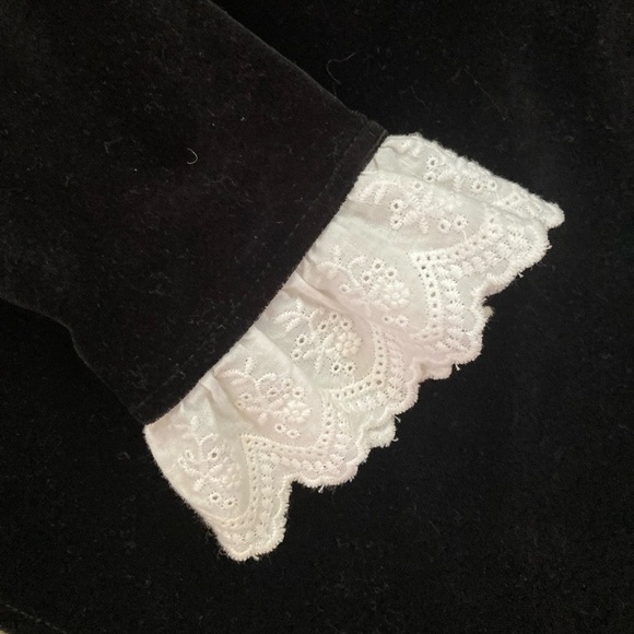 & Other Stories Velvet Bodysuit in Black Long Sleeves with White Lace Detailing - Picture 4 of 8